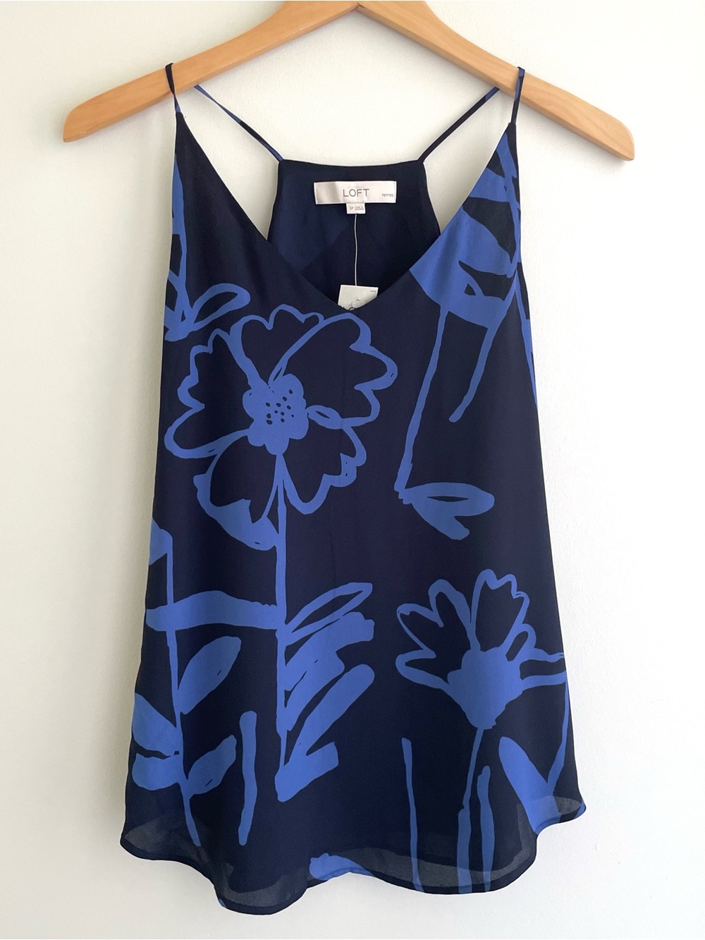 LOFT Navy with Bright Blue Floral V-Neck Cami